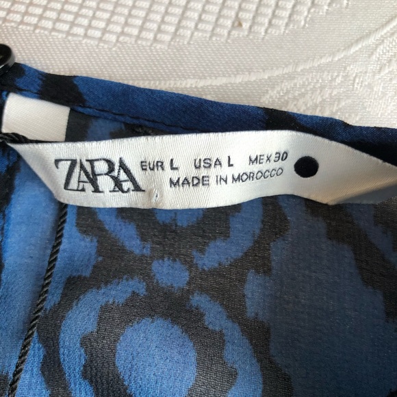 Zara The Sadie Dress Blue/Black Floral Women’s Juniors Size L Chiffon Flare& Fit - Picture 6 of 16